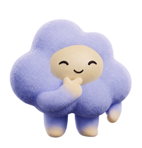Cloody, a soft purple cloud mascot, thinking