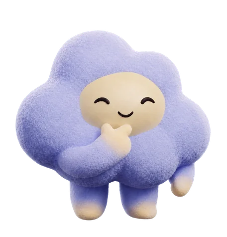 Cloody, a soft purple cloud mascot, thinking
