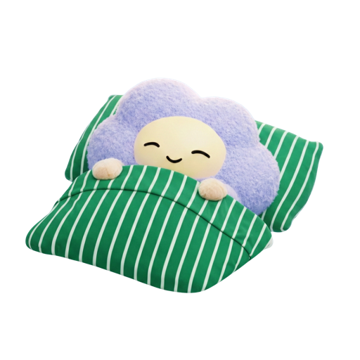 Cloody mascot sleeping peacefully under a green blanket