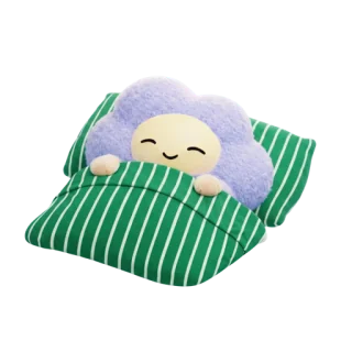 Cloody mascot sleeping peacefully under a green blanket