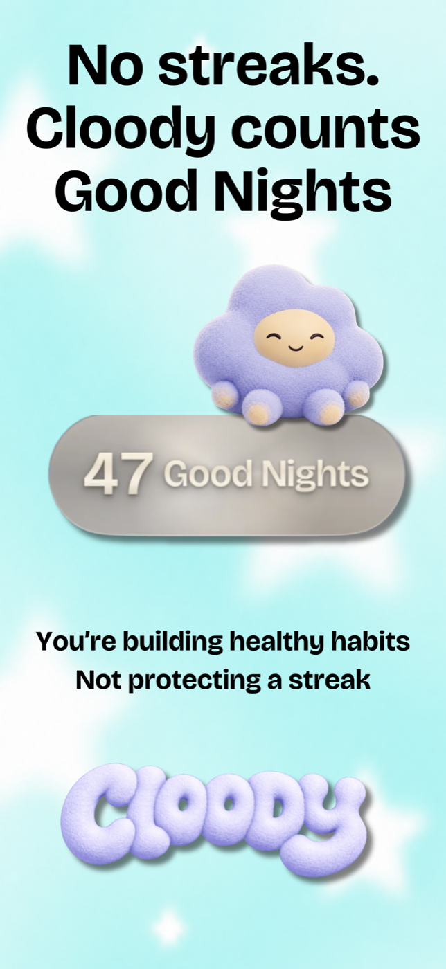 Cloody Good Nights counter: 47 Good Nights, building healthy habits not protecting a streak
